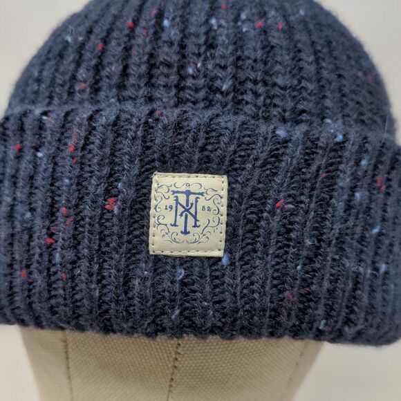 NEXT Men's Knit Beanie Hat Blue One Size Acrylic Wool Blend Patch Logo - Picture 4 of 11